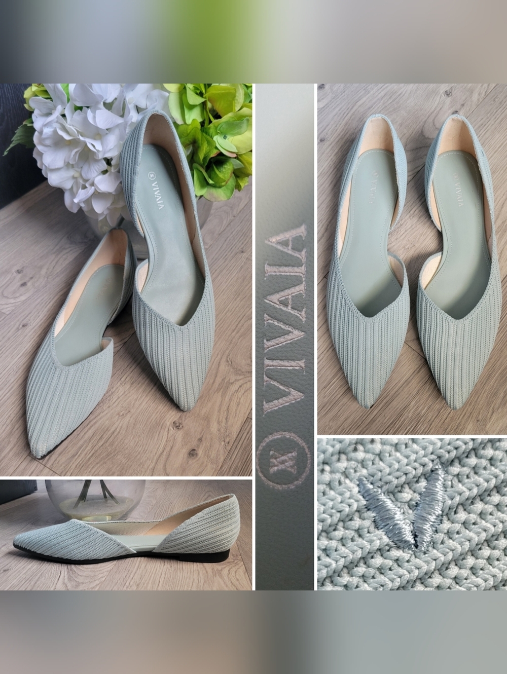 Vivaia Melia D'Orsay  Pointed Toe Sage Green Flats, Women's US 8, EU 39